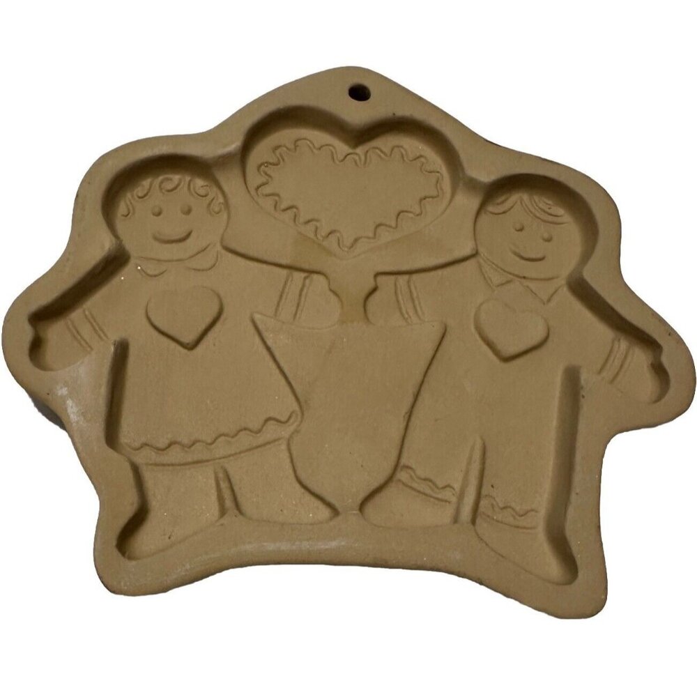 Vtg Brown Bag Cookie Art Mold Chocolate Heart Boy Girl Friends Love Ceramic